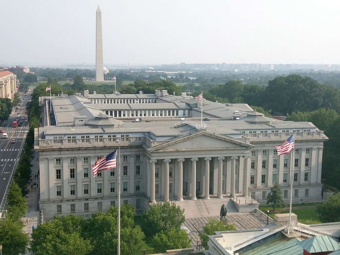 The United States Treasury building in Washington, D.C.